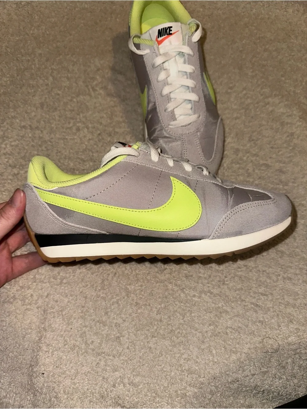 Nike Women’s Runner Sneaker in Gray with Lime Swoosh